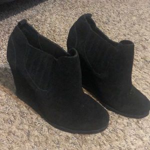 Black wedge booties